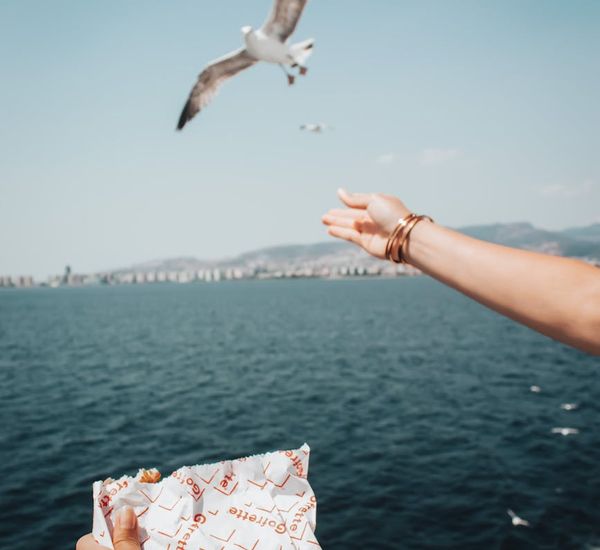 Upward view of a person reaching for the sky outdoors.